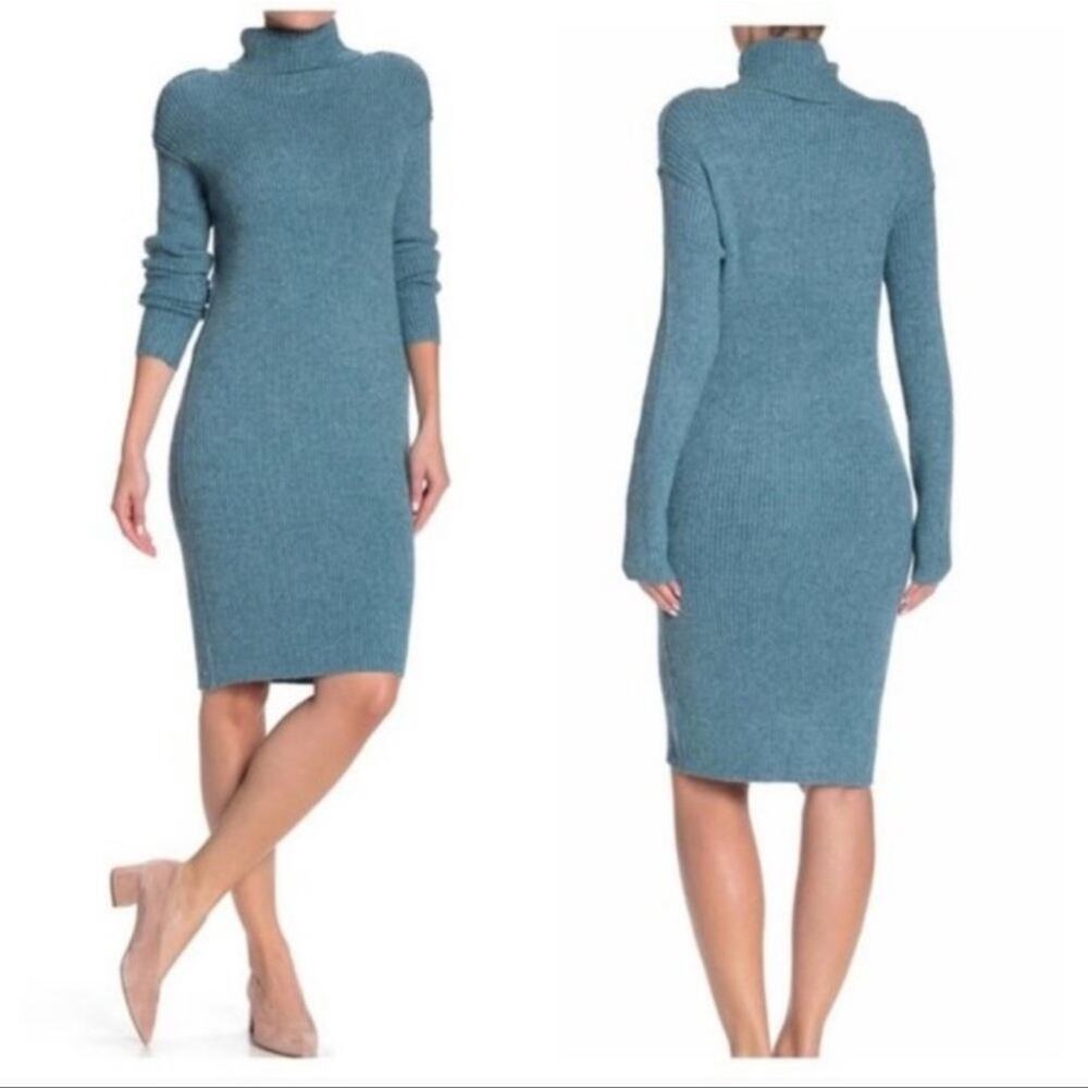 SOLUTIONS Women's Teal Ribbed Turtleneck Long Sleeve Knit Midi Dress - Picture 12 of 12